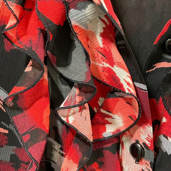 NWT JM COLLECTIONS "Savoir Faire" Ruffle Front Blouse Red/Black Floral Women 16 - Picture 8 of 11